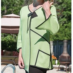 Kristina Nagy Green Sweater Jacket Cardigan Front Detail Lagenlook Size Medium‎